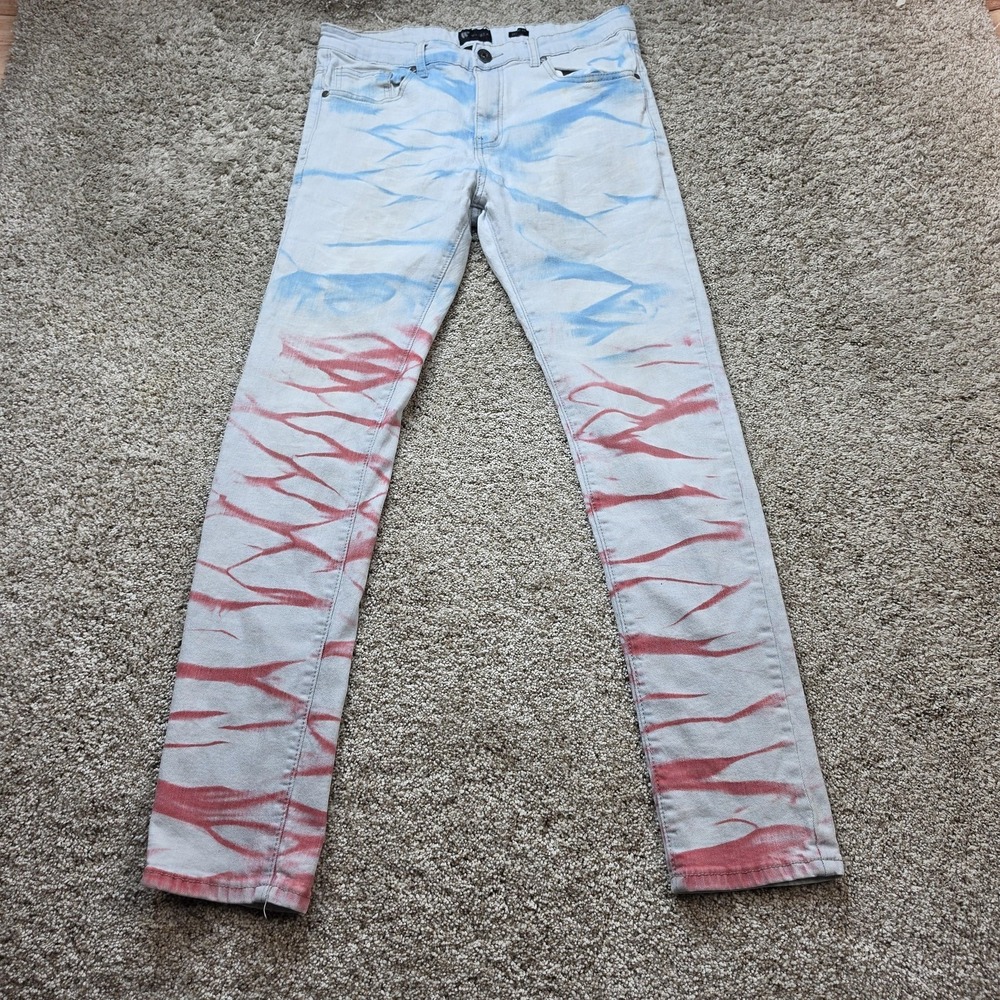 Waimea Jeans Mens 34x32 Light Wash Multicolor Skinny Extra-Slim Striped Denim